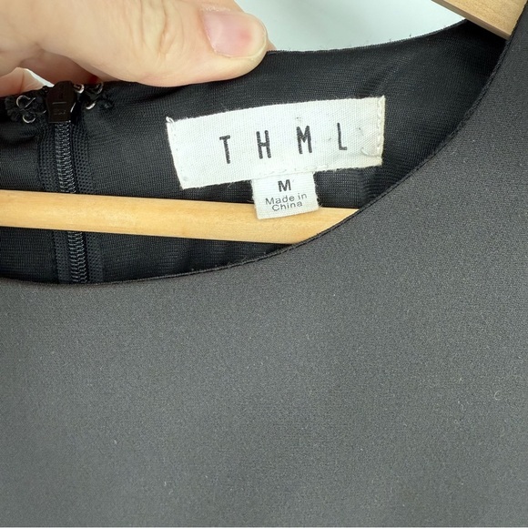 THML Women’s Dress Size M Black Long Sleeve Embroidered Boho A-Line - Picture 4 of 8